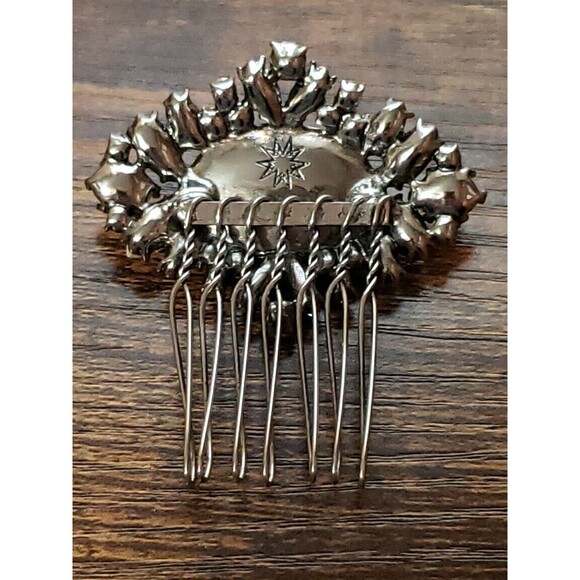 Silver Tone Twisted Wire Rhinestone Faux Pearl HAIR COMB Small Bride Wedding - Picture 9 of 10